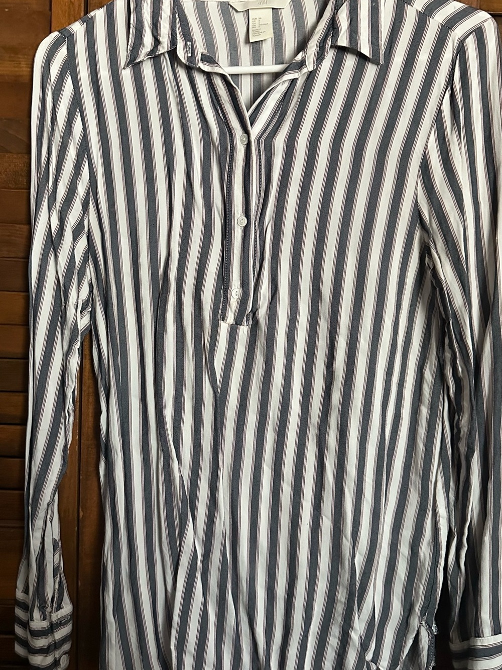 H&M Vertical Stripe Button-Front Shirt - White and Gray